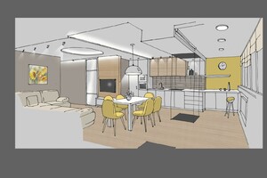 Заказать Блиц-дизайн интерьеров дистанционно для строительства в г. Липецк . Кухня-гостиная 32 м2. Вид 2